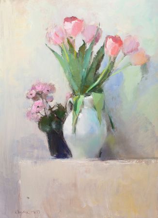 Oксана Шульга (Картина, живопись - 
                  55 x 75 см) Цветы на белом фоне