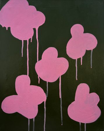 Саша Робинсон (Картина, живопись - 
                  40 x 50 см) Розовые капающие облака на зелёном фоне — минималистичная акриловая картина