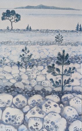 Екатерина Маланьина (Авторская графика - 
                  27 x 40 см) Камни, море, сосны...