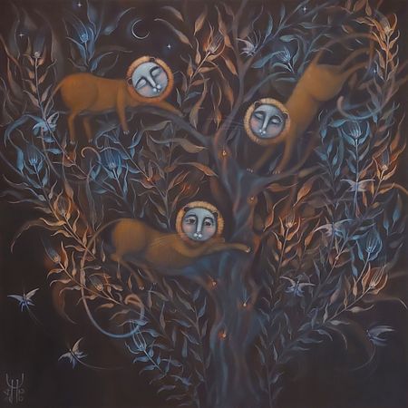 Наталья Чайковская (Картина, живопись - 
                  80 x 80 см) Полуночная сиеста сумеречных львов в листве серебристой ивы