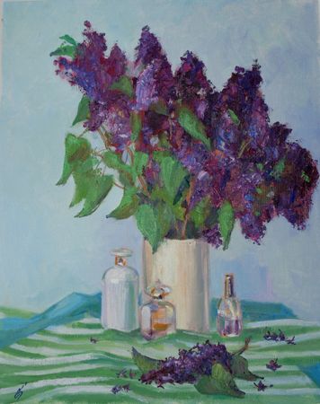 Елена Санина (Картина, живопись - 
                  40 x 50 см) Натюрморт с сиренью