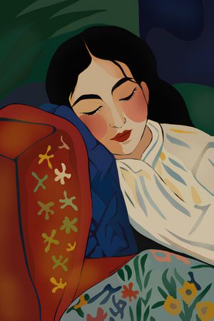 Нина Цориева (Картина, живопись - 
                  47 x 70 см) За чтением
