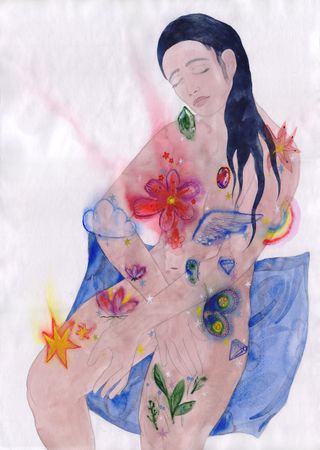 Оля Душкина (Авторская графика - 
                  42 x 59.4 см) Куда бы он меня целовал?