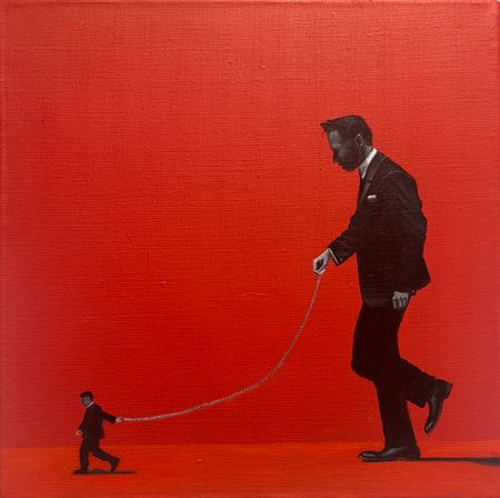 Нина Григель (Картина, живопись - 
                  30 x 30 см) "Он у меня на поводке", — думали они