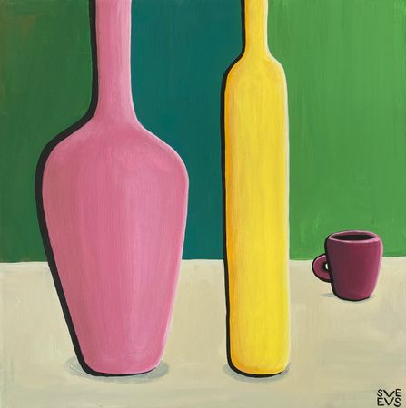 Светлана Евсеева (Картина, живопись - 
                  40 x 40 см) Интерьерный натюрморт с вазой, бутылкой и чашкой