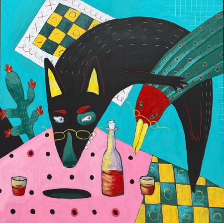 Марина Стараканами (Картина, живопись - 
                  70 x 70 см) День рождения кактуса