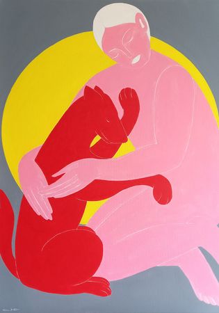 Саша Катинаускиене (Картина, живопись - 
                  50 x 70 см) С красной собакой