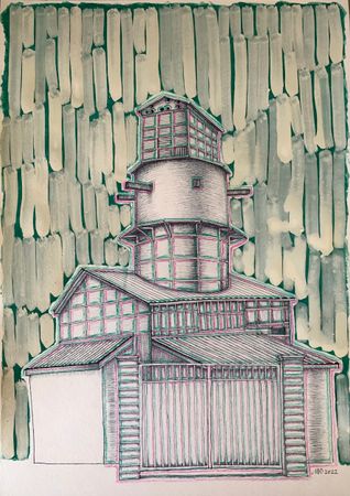 Юлия Малинина (Авторская графика - 
                  30 x 40 см) Что случилось с водонапорной башней