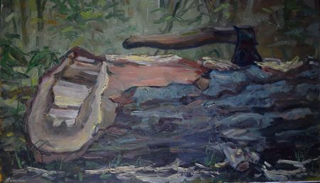Елена Санина (Картина, живопись - 
                  67.5 x 39.5 см) Старое дерево