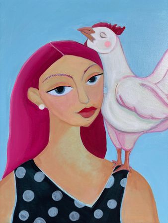 Елена Королева (Картина, живопись - 
                  40 x 50 см) Девушка с белой курицей