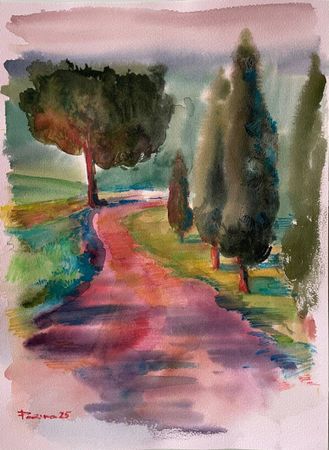 Полина Ратуш (Авторская графика - 
                  30 x 40 см) Закатная дорога