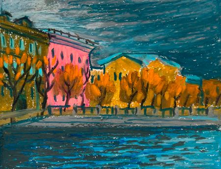 Мария Спроге (Авторская графика - 
                  19 x 14.5 см) Осенняя Фонтанка