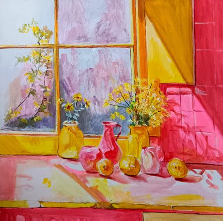 Ольга Чужакова (Картина, живопись - 
                  60 x 60 см) Ромашки на окне