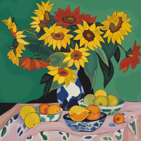 Нина Цориева (Картина, живопись - 
                  70 x 70 см) Натюрморт с подсолнухами