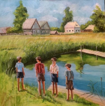 Ольга Чужакова (Картина, живопись - 
                  60 x 60 см) Перед рыбалкой
