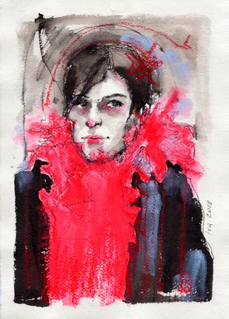 Татьяна Ивченкова (Авторская графика - 
                  21 x 30 см) Красное боа (Boa rouge)