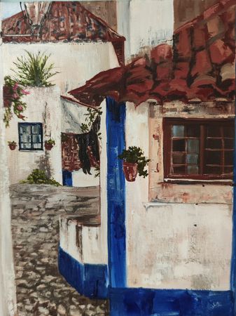 Мила Bezú (Картина, живопись - 
                  18 x 24 см) Greek houses 3