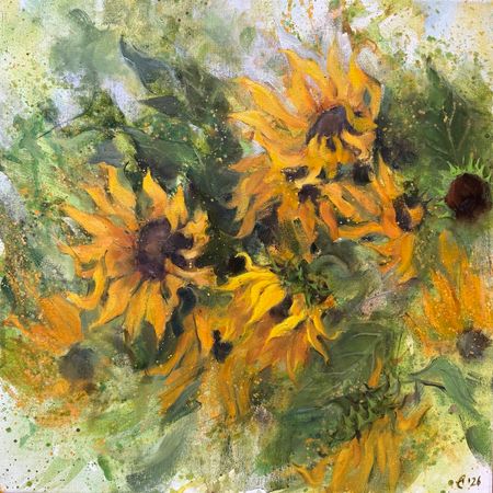 Екатерина Феоктистова (Картина, живопись - 
                  50 x 50 см) Подсолнухи (после грозы)