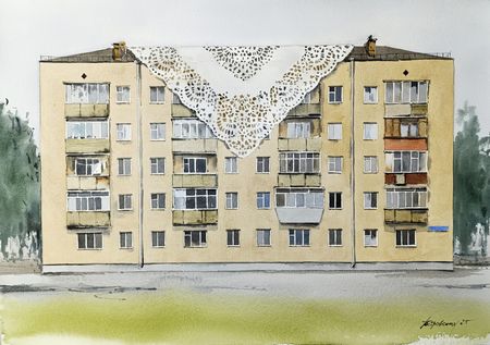 Ирина Петровская (Авторская графика - 
                  59 x 42 см) Бабушка приходила