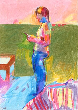 Олеся Лишаева (Авторская графика - 
                  21 x 30 см) Мобильный телефон и третье полушарие мозга