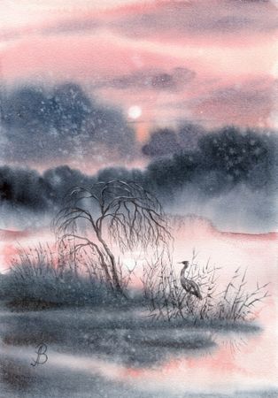 Алла Валежина (Авторская графика - 
                  30 x 42 см) Ночь на болоте