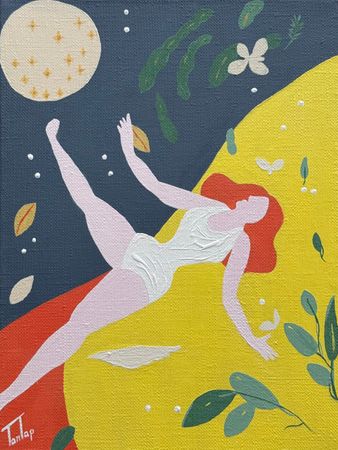 Таня Тапиоко (Картина, живопись - 
                  18 x 24 см) Лунная муза