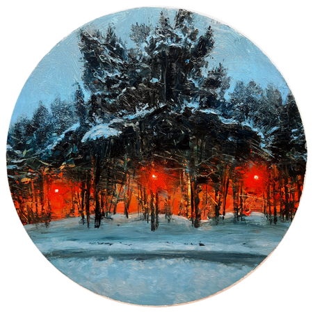 Алан Хатагты (Картина, живопись - 
                  40 x 40 см) Тихо вечерние тени синих коснулись снегов