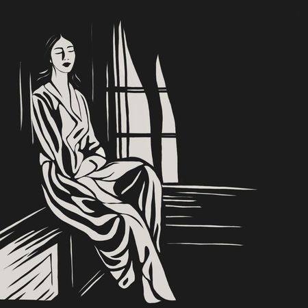 Нина Цориева (Картина, живопись - 
                  50 x 50 см) Одинокая у окна