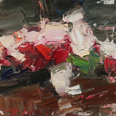 Евгений Бурцев (Картина, живопись - 
                  20 x 20 см) Красно-белый букет