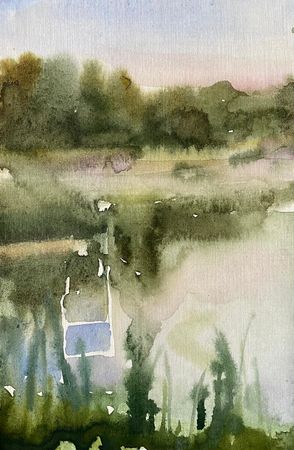 Алина Буглеева (Авторская графика - 
                  17 x 22 см) Вечер на озере