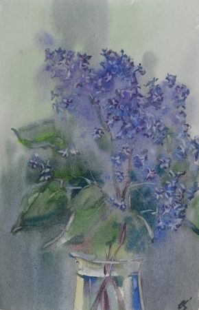Елена Санина (Авторская графика - 
                  18 x 28 см) Ветка сирени