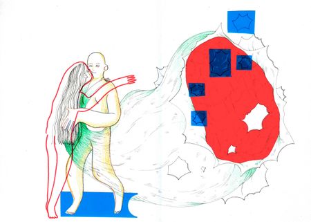 Оля Душкина (Авторская графика - 
                  40 x 29.7 см) Поцелуй на прощание