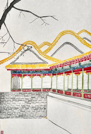 Анна Филиппова-Широкая (Авторская графика - 
                  23.3 x 27.7 см) Летний дворец. Фрагмент