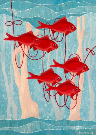 Марина Береснева (Картина, живопись - 
                  50 x 70 см) Красные нити
