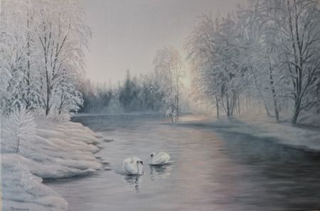 Елена Истомина (Картина, живопись - 
                  60 x 40 см) Запорошила все зима