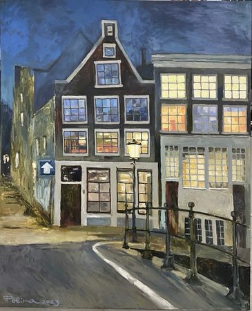 Полина Ратуш (Картина, живопись - 
                  80 x 100 см) Амстердам ночью