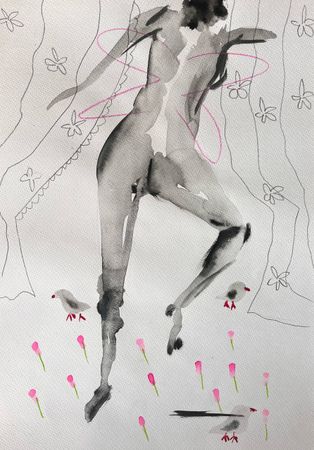 Лина Кордюченко (Авторская графика - 
                  30 x 40 см) В окошке