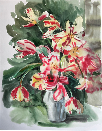 Полина Ратуш (Авторская графика - 
                  55 x 75 см) Полосатые тюльпаны