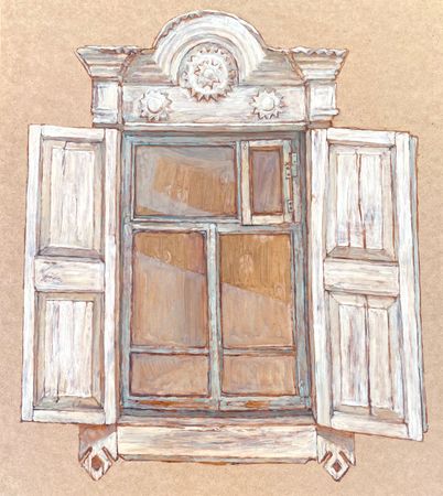 Залифа Хибатова (Авторская графика - 
                  61 x 69 см) Окна #1