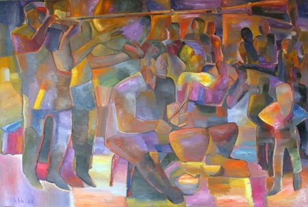 Хуршед Халилов (Картина, живопись - 
                  210 x 140 см) Музыканты
