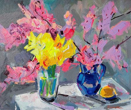 Олеся Лишаева (Картина, живопись - 
                  60 x 50 см) Нарциссы и сливы