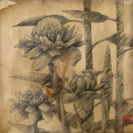 ELENA SKUTOVA (Авторская графика - 
                  40 x 40 см) Flowers #13