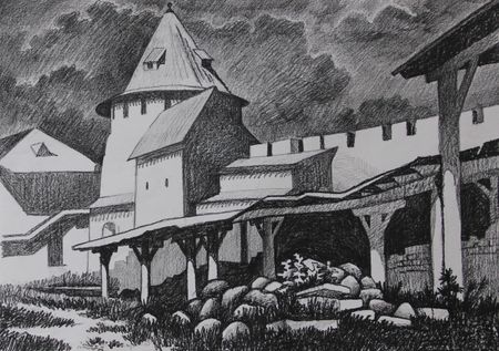 Витана Маковская (Авторская графика - 
                  45 x 32 см) Гроза. Кремль Великого Новгорода