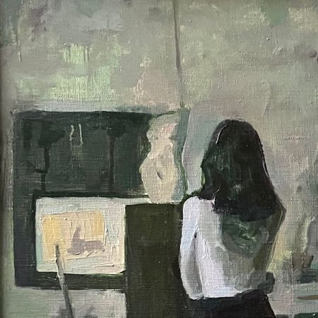 Мария Волкова (Картина, живопись - 
                  55 x 55 см) В мастерской