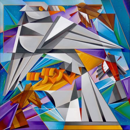 Максим Базаров (Картина, живопись - 
                  100 x 100 см) Четыре птицы