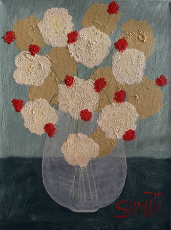 Shomina Ti (Картина, живопись - 
                  30 x 40 см) Ваза с белыми Ранункулюсами