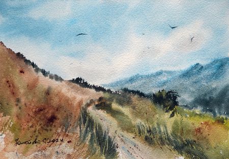 Светлана Юматова (Авторская графика - 
                  26 x 18 см) Прогулка по склону