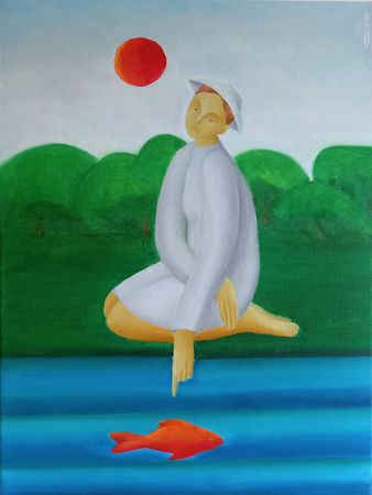 Саша Катинаускиене (Картина, живопись - 
                  30 x 40 см) Красная рыба в синей реке