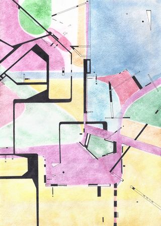 Ася Багаева (Авторская графика - 
                  29.5 x 41.5 см) Утренняя зарядка (левая часть)