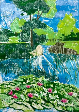 Юлия Третьякова (Графика печатная - 
                  21 x 29.7 см) Кувшинки на пруду Поплавок, Калининград